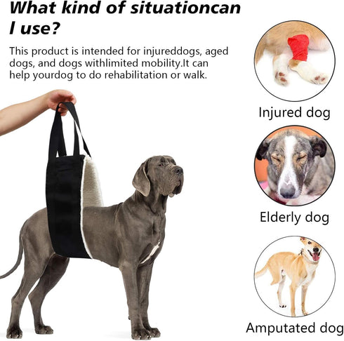 20-150lb Dog Sling for Large Dogs, Heavy Duty Portable Lift Harness, Black, Large, Hind Leg Support