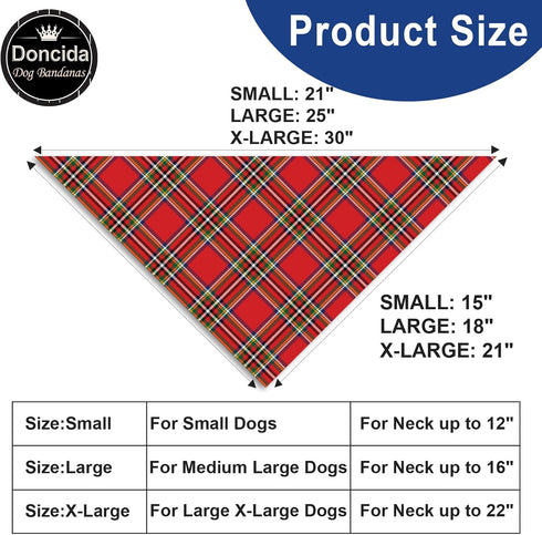 2 Pack, Doncida Red Green Buffalo Plaid Dog Bandanas for Christmas Reversible Triangle Dog Scarf for Medium and Large