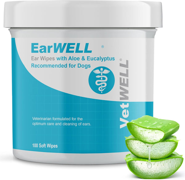 EarWELL by VetWELL Dog Ear Wipes - 100 Count Otic Cleaning Wipes for Infections and Controlling Ear Odor