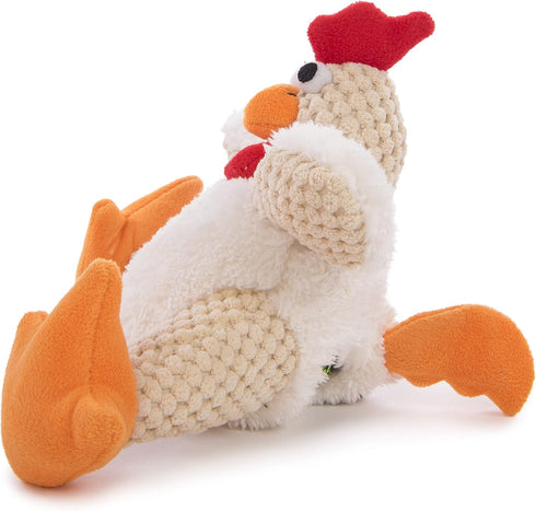 goDog Checkers Fat Rooster Dog Toy, Squeaky Plush, White, Small, Chew Guard Technology