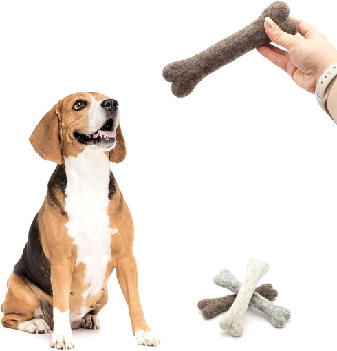 Glaciart One Felted Wool Dog Chew Bone (3 Pcs) - Durable Puppy Chew Toys for Teething & Dog Teeth Cleaning.