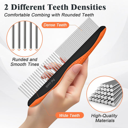 KYHSC 2PCS Self Cleaning Slicker Brush & Dog Comb - Skin Friendly Deshedding Grooming Tool for Dogs, Cats and Small