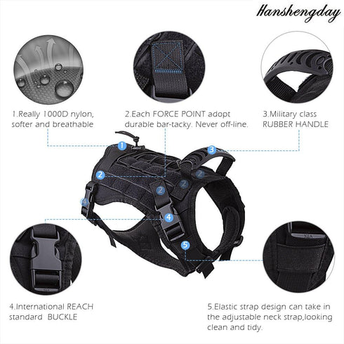 Tactical Dog Vest with Pouch, Molle Training Harness with Handle, K9 Military No Pull Service Dog Vest, Reflective