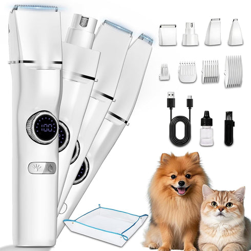 KAVUNION 5-in-1 Dog Grooming Kit, Dog Paw Trimmer with LED Display & Light