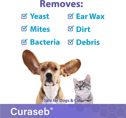 Curaseb Cat and Dog Ear Wipes – Cleans, Deodorizes, Soothes Ear Issues with Aloe Vera – 100 Wipes