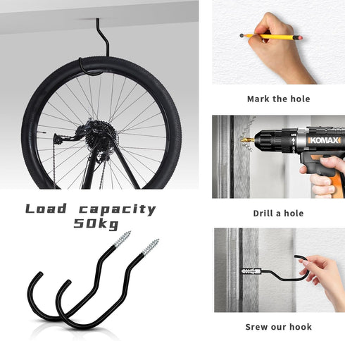 Heavy Duty Bike Hooks 6-Pack, Bicycle Storage Hanger for Ceiling, Utility Hooks for Wall, Garage, Garden Organization