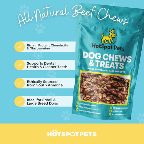 Beef Jerky Dog Treats - Gullet Esophagus Braided Sticks, All Natural Chews from Grass Fed Cattle, 12 Pack