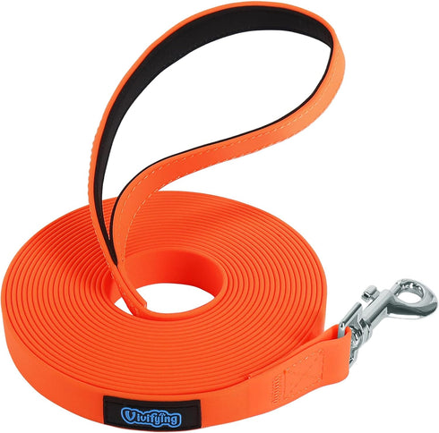 Vivifying Waterproof Long Dog Leash - 20ft Orange Durable PVC for Recall Training, Hiking, Swimming, Beach