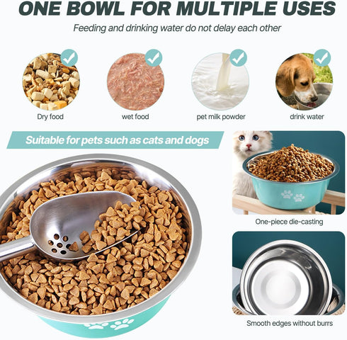 Stainless Steel Dog Bowls, Nonslip Rubber Bottom No Spill Proof for Large Medium Small Breed Dogs (Green, 6.6 Cups/53