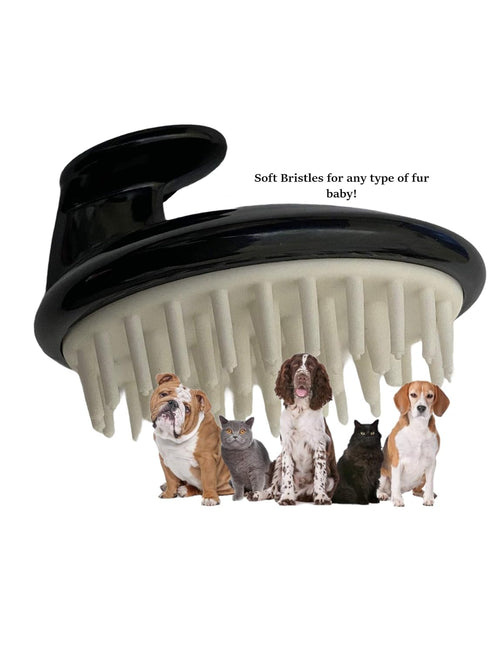 G.B.S Bath Time Silicone Pet Shampoo Brush and Massager, Black.