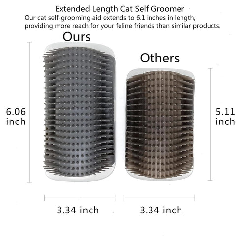 2 Pack Extended (6.1") Cat Self Groomer for Indoor Cats, Wall Corner Scratchers, Massage Combs (Grey)