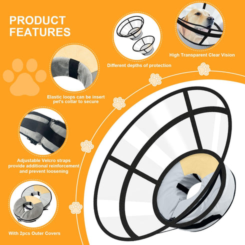 2PCS Sponge Core Dog Cat Cone Collar for After Surgery Recovery, Inflatable Dog Cone Alternative, Lainergie Dogs Donut