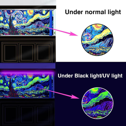 48X24IN Blacklight Vincent Van Gogh Aquarium Background, UV Fish Tank Background Art with 10 EVA Tape