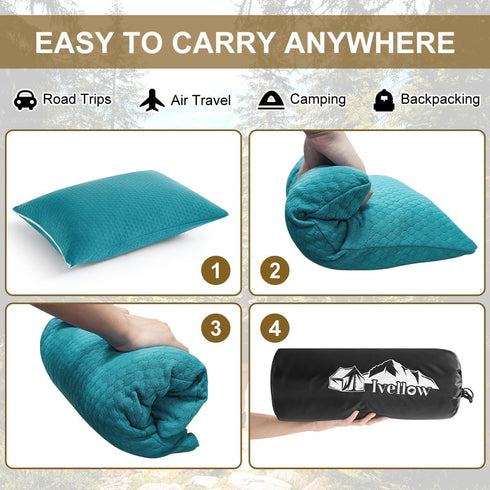 Ivellow Memory Foam Travel Pillow, Compressible Camping Pillow for Sleeping, Compact Firm Support for Outdoor