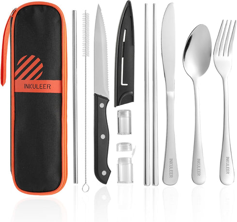 Portable Travel Cutlery Set, 18/8 Stainless Steel Reusable Fork, Spoon, and Knife for Camping