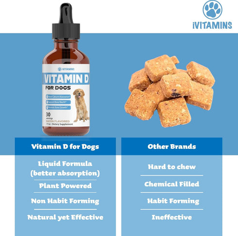Vitamin D for Dogs, Supports Strong Bones, Dog Vitamins and Supplements, 1 fl oz