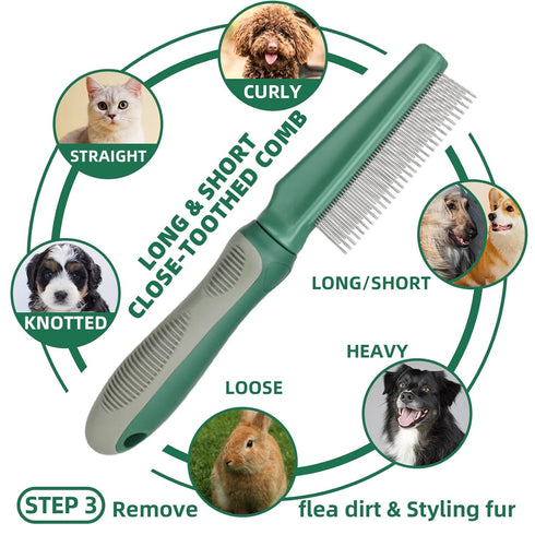 Dog Brush for Shedding, 7 PCS Grooming Brush Kit for De-furring, Slicker Brush, Undercoat Rake, and Nail Clipper