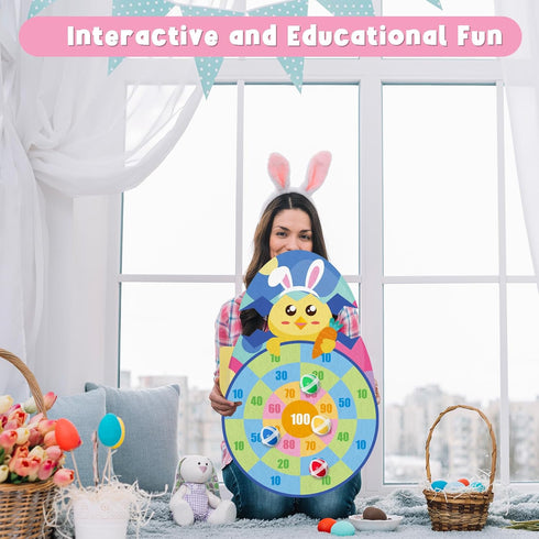 Set 12 Yquqwn Easter Chicken Dart Board Game with Sticky Balls, Easter Basket Stuffers Eggs Filled Gifts for Kids