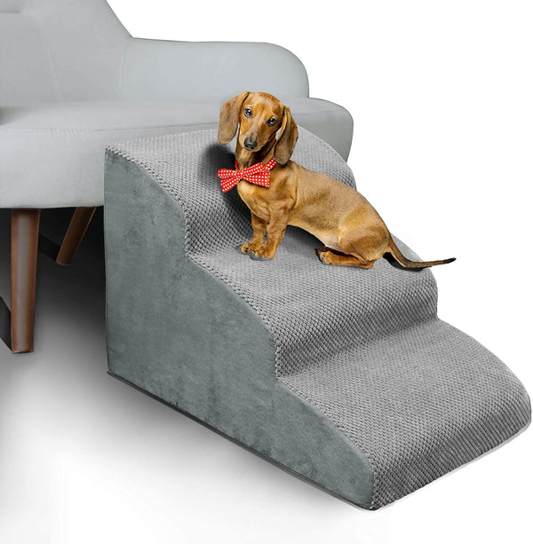 3 Steps High Density Foam Dog Stairs, Non-Slip Pet Steps for Older Dogs, Sofa Bed Ladder for Cats