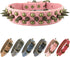 Bronze Pointed Stud Anti-Bite Spiked Studded Dog Collar, Pink, S
