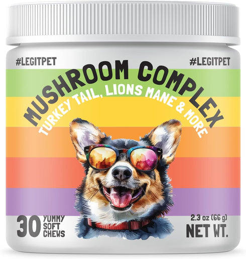 Mushroom Complex Treats for Dogs with Reishi, Shiitake, Turkey Tail Mushrooms for Cognition, Immune Boosting, Digestive