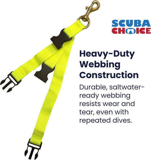 Scuba Choice Diving BC Fin & Mask Keeper with Quick Release Lanyard – Yellow/Black, Adjustable Straps