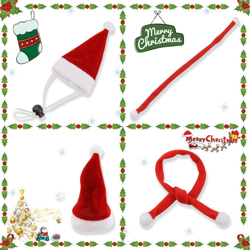 2 Pack Christmas Bearded Dragon Lizard Hat and Scarf, Small Animal Guinea Pig Christmas Costume Clothing (2A-Red)