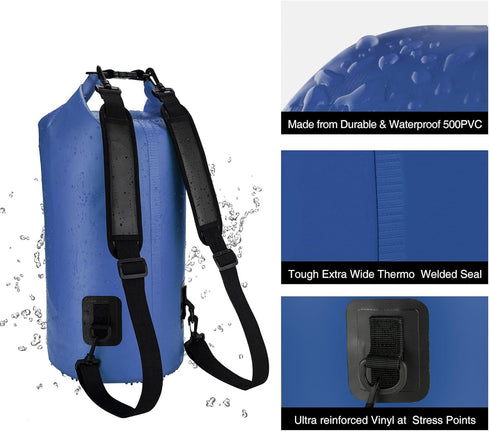 Piscifun Waterproof Floating Dry Bag Backpack 5L/10L/20L/30L/40L with Waterproof Phone Case for Kayaking
