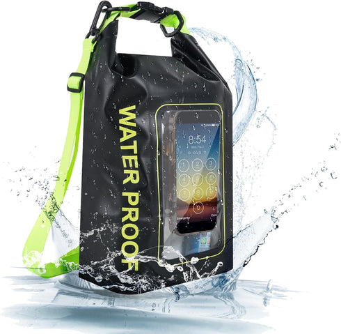 IP68 Waterproof Dry Bag, 2L - Roll Top Waterproof Pool Bag with Phone Pouch, Boating & Kayak Accessories (Black)