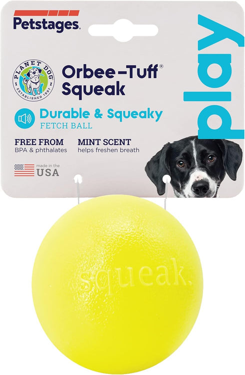 Outward Hound Orbee-Tuff Squeak Ball, Yellow Dog Fetch Toy