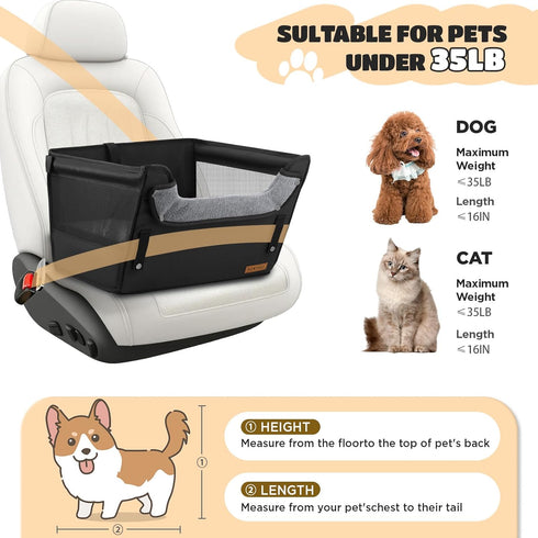 35LB, 6-Inch BONTHEE Elevated Dog Car Booster Seat for Dogs & Cats up to Memory Foam Pet Booster Seat, Side Breathable