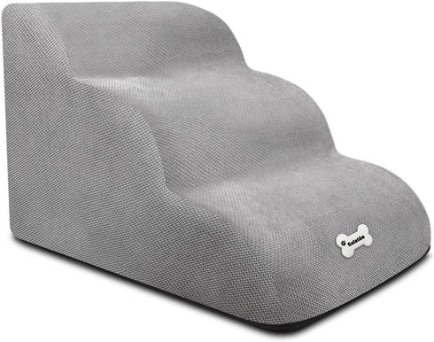Dog Stairs, Soft Comfortable Pet Stairs with Washable Zippered Cover, Easy Climb Dog Ramp Steps for Sofa Bed - Grey
