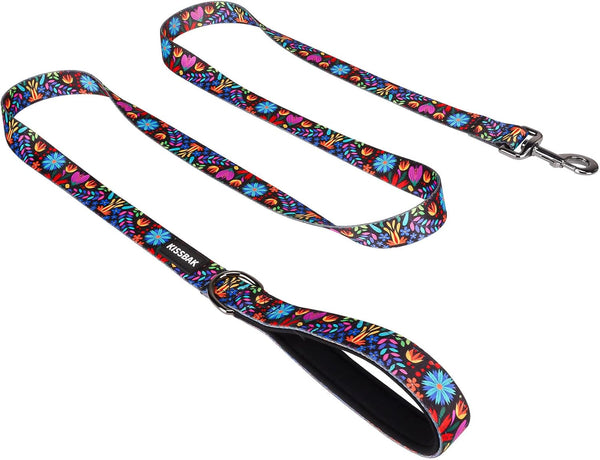 KISSBAK Dog Leash for Large Dogs, Comfortable Padded Handles, Premium Floral Sunflower Training Leash (Floral Purple, 1