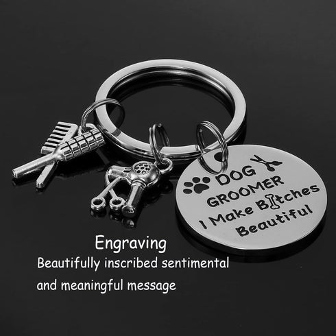 Dog Groomer Gifts Keychain - Key Chains for Dog Groomers, Dog Stylist Presents, Pet Hair Groomer Jewelry