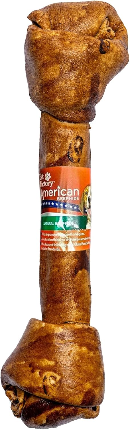 Pet Factory American Beefhide 12" Knotted Bone Dog Chew Treat, Peanut Butter Flavor, 1 Count/1 Pack