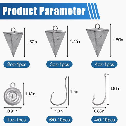 Surf Saltwater Fishing Tackle Kit, 36PCS Surf Fishing Leader Rigs with Pyramid Sinkers, Fishing Wire Leader, Circle