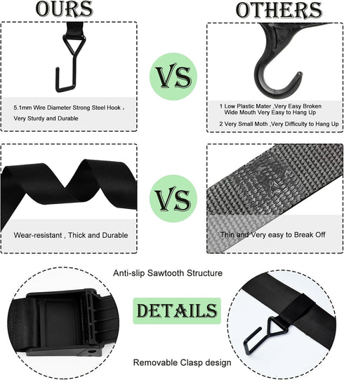 Tree Stand Gear Hanger - Heavy Duty Bow Hanger Strap with 6 Metal Hooks for Archery Hunting Accessories, Fits Trees