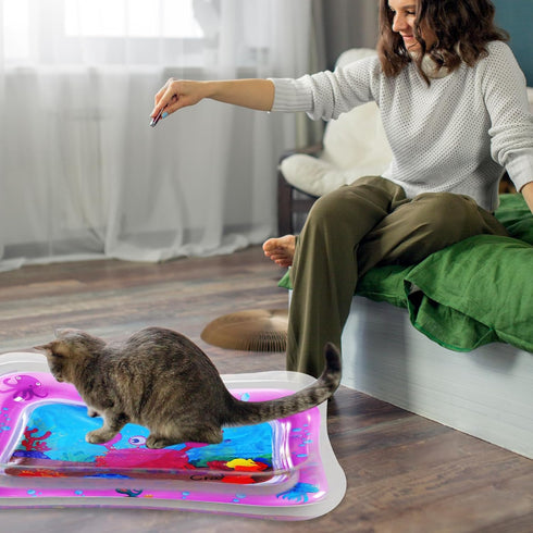 2 Pack Water Sensory Play Mat for Cat, Upgraded Thickened Dog Water Play Mat with PVC Scratch, Anti-Scratch Design Pet