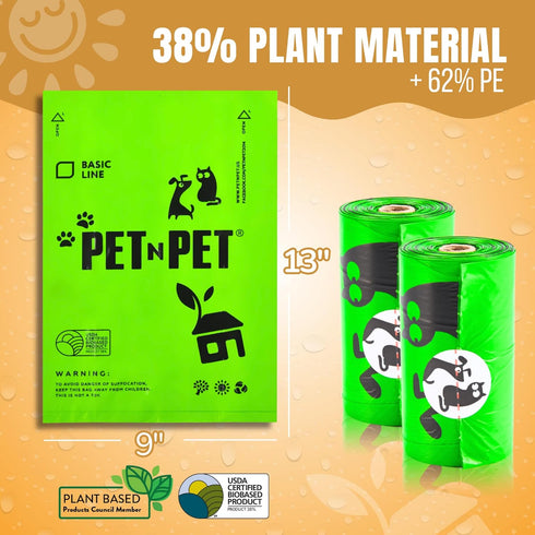 Pet N Pet Poop Bags for Dogs, 270 Counts, Unscented Green Dog Waste Bags, 38% Plant Based