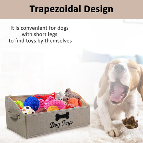 Large Dog Toy Bin, Collapsible Dog Toy Box, Fabric Trapezoid Dog Toy Basket for Organizing Pet Toys, Blankets, Leashes,