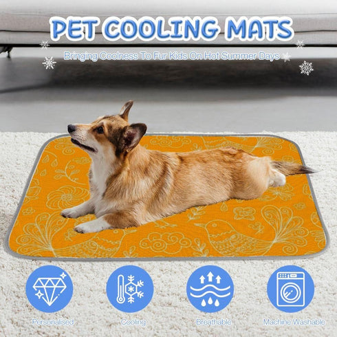 imiBBWQu Summer 27" 22" Dog Cooling Mat Orange Raster Floral Water Cooling Mat for Cat Washable Cat Pad Cool Dog Bed