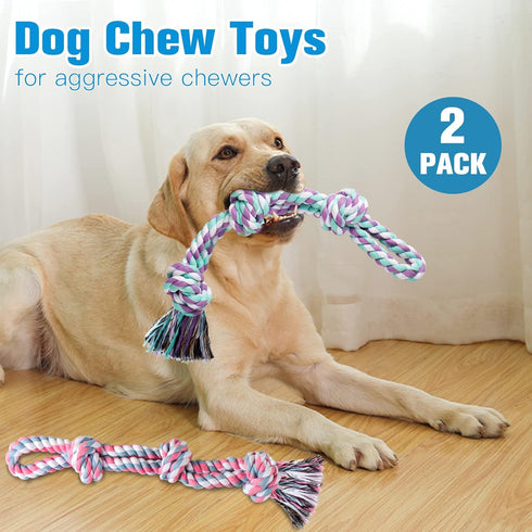 UPSKY 2 Pack Nearly Indestructible Dog Rope Toys for Medium to Large Breeds, Dental Chew Toys