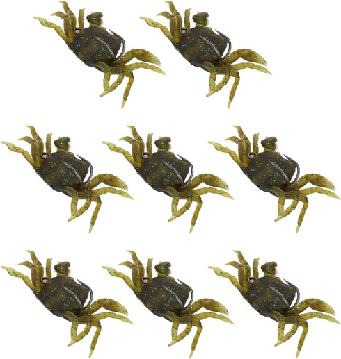 8Pcs 13cm Artificial Crab Bait Simulation Crab Soft Lure Fishing Bait with Hooks for Freshwater Saltwater (Green Brown)