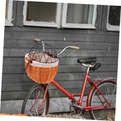 Rattan Woven Bike Basket Sturdy and Pet Carrier for Cats and Dogs Wicker and Iron Material Easy to Install Front