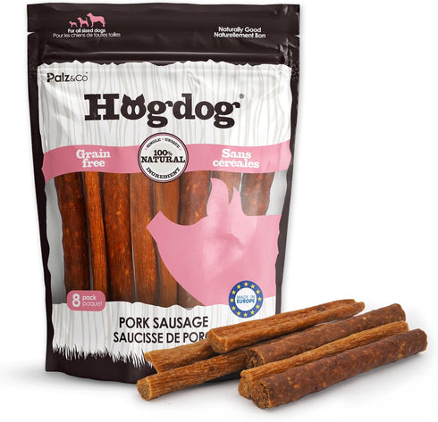 Palz&Co Hogdog Pork Sausage Dog Treats - 8 Pack of All-Natural Grain-Free