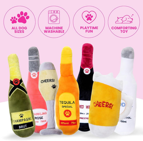 Plush Champagne Glasses Dog Toy, Birthday Gift, Holiday Party Favor (2 Pack: Champagne Glasses)