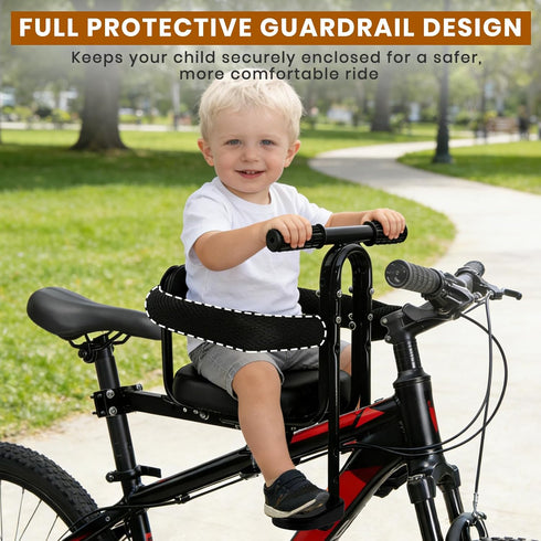 2~4 60 lbs Kids Bike Seat Front Mounted, Child Bike Seat with Foot Pedals and Guardrail, Suitable for Children Years