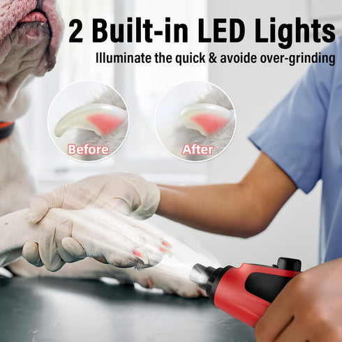 6-Speed 50% 2 Trimmers Casfuy Smart Dog Nail Grinder - More Power Pet Nail Grinder with LED Lights Quiet Rechargeable