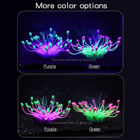 Soft Silica Gel Aquarium Decorations, Glow in The Dark Coral Ornaments for Fish Tank (Green, Equinox)