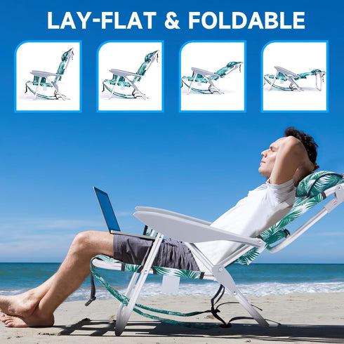 Backpack 5 Portable Beach Chair for Adults, Outdoor Camping Chair Lay Flat Folding Beach Reclining Chair